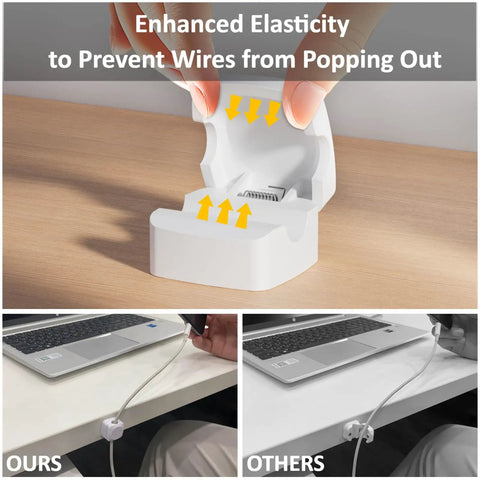 Rotatable Cord Organizer With Super Strong Adhesive Spring Clips For Cables, One Hand Use, Spin It Any Way You Need, Keeps Cords Tidy And Outta The Tangled Mess, Easy Install, Durable Cable Management Solution, white spring clip on desk with laptop