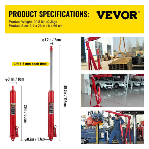 Hydraulic Long Ram Jack 3 Ton Capacity 6600 Lbs With Clevis Base And Single Piston Pump For Garage And Shop Cranes Engine Hoist Lift No Backache Manual Cherry Picker Handle Red
