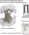 Battery Operated LED Globe String Lights 2 Pack Total 52ft 120 LEDs 26ft Each 60 LEDs Waterproof With Remote Eight Modes