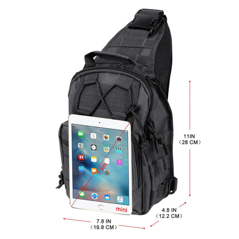 Rugged Waterproof Tactical Backpack With MOLLE Sling Cross Body Chest Bag with tablet, black color, for hiking and everyday carry