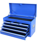 Built Tight Eight Drawer Rolling Tool Chest With Fully Lined Drawers And Locking Base Cabinet For No Mess Garages And Heavy Duty Shop Rigs In True Blue, open front view.