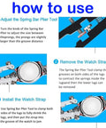 Watch Spring Bar Pliers Tool With Hardened Steel 10 Tip Pins usage instructions for watch band replacement and precise pin removal.
