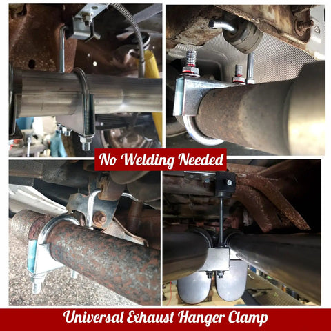 Heavy Duty 2.5 Inch Exhaust Hanger Clamp On Universal Fit For Cars And Trucks, No Weld Install shown under vehicle