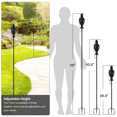 6 Pack Outdoor Metal Torches With 58 Inch Height Extra Large Citronella Torches for Patio Pathway and Party Lighting height options