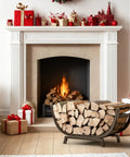 Heavy Duty Firewood Rack 25 Inch For Indoor And Outdoor Use Metal Firewood Holder with logs by a fireplace