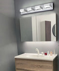 Four Light Chrome Bathroom Vanity Light Over Vanity 27 Inch LED Bath Bar Fixture 24W 6000K Daylight shown above mirror