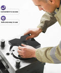 Man handling Dual Capacity 20 Ton And 32 Ton Hydraulic Shop Press Plates, 1 Inch Thick H Frame, Sturdy Iron Construction.