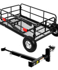 Foldable Hitch N Roll Cargo Carrier Cart With Quick Detachable Basket Rack 10 Inch Flat Free Tires shown with steel frame and hitch