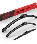 Top Shelf Oem Replacement Windshield Wiper Blades In 24 20 And 11 Inch Sizes, premium rubber set displayed with packaging.