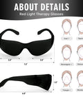 Top Shelf Red Light Therapy Glasses for Killer Eye Protection Against Tanning and Ipl Lasers, Blocks 600 to 900 Nm Rays to Save Your Peepers, displaying dimensions.