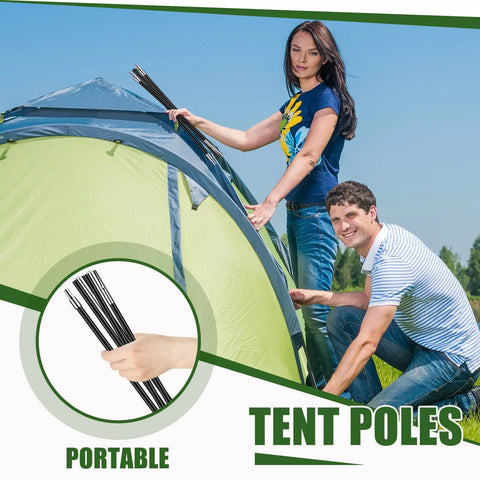 8.5Feet Fiberglass Tent Pole Replacement Kit Pre Assembled Black Trek Poles 8mm Diam setup with tent outdoors