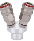 Two Way Connector Chrome Plated Pneumatic Quick Coupler With Self Locking Mechanism For One Handed Quick Connect In Air Tools