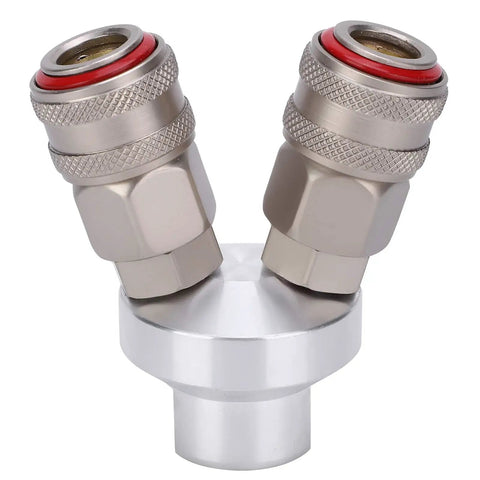 Two Way Connector Chrome Plated Pneumatic Quick Coupler With Self Locking Mechanism For One Handed Quick Connect In Air Tools
