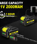 Rock Solid Heavy Duty 21V Cordless Brad Nailer With Two 2.0Ah Batteries And 1000 Fasteners, charging station with two 2000mAh batteries.