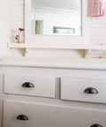 White dresser with Twelve Pack Flat Black Cabinet Cup Pulls Three Eleven Sixteenths Inch Long One And One Quarter Inch Wide