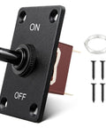 Waterproof Toggle Switch 12V DC 30A Heavy Duty 2 Pin SPST On Off With Panel Mount, durable metal build, shown with mounting screws and nut.