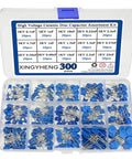 High Voltage Ceramic Disc Capacitor Kit For DIY Projects, 300 Piece Assortment, 15 Values, organized in plastic case, lids open
