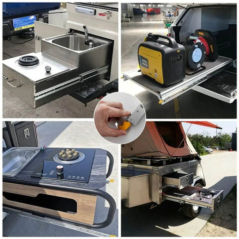 Heavy Duty Drawer Slides With Lock And Full Extension Eighty Inch Three Section Ball Bearing Tracks Built Tough for outdoor kitchens.
