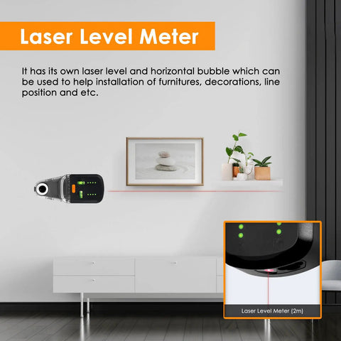 Image of 4-In-1 Laser Level Tool With Line Laser, Drill Dust Collector, Electronic Vacuum Suction Cup And Wall Bracket in use for picture hanging.
