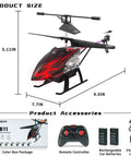 Kid Friendly RC Helicopter With 30 Minute Flight Time And LED Light Effects, Altitude Hold shown with accessories and size dimensions