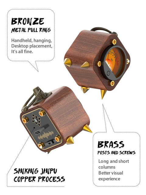 Wireless Retro Analog VU Meter Panel Display With Warm Backlight And Sound Level Indicator Dope Audio Level Amp Music Sync Pickup Rhythm Ambient Lights For Home Studio And DJ Setup, wood case