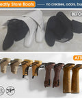Before and after of boots on Two Pack Wall Mounted Boot Rack For Tall Boots And Cowboy Boots, Industrial Metal Shoe Organizer With Inverted Hanger Drying Method To Prevent Wrinkles, No Floor Clutter, Space Saving Entryway And Garage Boot Trays, Black