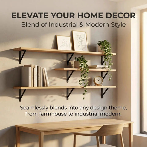 Wooden shelves mounted with triangular iron shelf brackets 10 pack for home repair and cabinet corner support