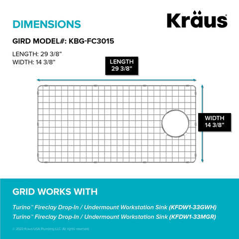 Stainless Steel Bottom Grid For 33 Inch Turino Drop In Undermount Fireclay Kitchen Sink Fits KFDW1-33GWH And KFDW1-33MGR