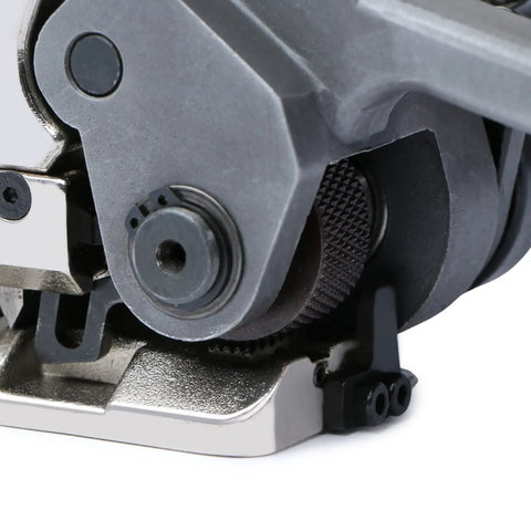 Close-up of No Sweat Heavy Duty Manual Steel Strapping Tool showing tensioner mechanism, designed for half inch to three quarter inch bands.