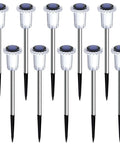 Solar LED Outdoor Stake Lights Pack Of 10 Waterproof Stainless Steel Yard Pathway Garden Driveway Walkway Landscape Lighting 6000K Cool White Easy Setup Weatherproof No Hassle