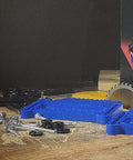 Built Like A Tank Table Saw Featherboard Adjustable Stackable Fence Jig T Slot T Rail Compatible Woodworking Safety Accessory parts and screws on table.