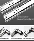 Rock Solid Premium Soft Close Drawer Slides Full Extension Side Mount Ball Bearing Runners With Easy Bolt Install Kit For Kitchen Cabinets And Toolboxes Silver 45 Cm close-up view showing measurement details of track dimensions.