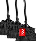 Heavy Duty 3 Pack Broom Set With 55 Inch Telescoping Pole And Padded Eva Grip To Knock Out Stubborn Grime On Concrete Patios Or Garages Straight Up Tough Build For Real Deal Cleaning Projects Anywhere All Black, featuring three black brooms.