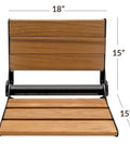 18 Inch Folding Teak Shower Bench Seat in Black, ADA Inspired Accessible Design, clear coat protected, wall mounted