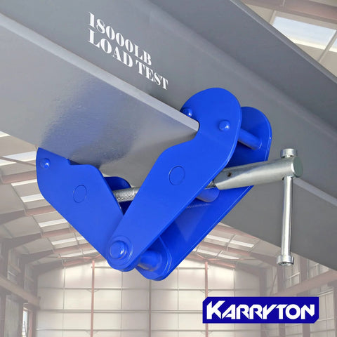 KARRYTON blue beam clamp on I-beam flange (3–9 in), 2-ton capacity