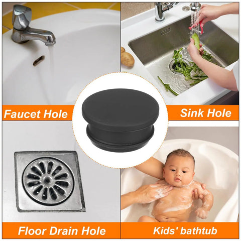 Hella Sturdy Snap In Round Silicone Hole Plugs Badass Locking Grip waterproof used in sink, faucet, floor drain, and bathtub.