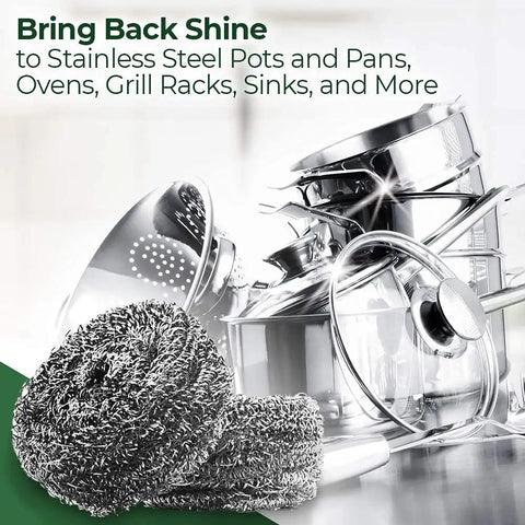Stainless Steel Scrubbers Set 2 Count, Rust Resistant Heavy Duty Scrubbers cleaning pots, pans, and grills with shine