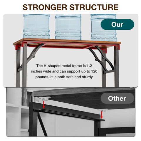 Metal frame structure of Compact Folding Computer Desk 35.8 Inch No Assembly Required Ready To Use. Comparison with other brands.