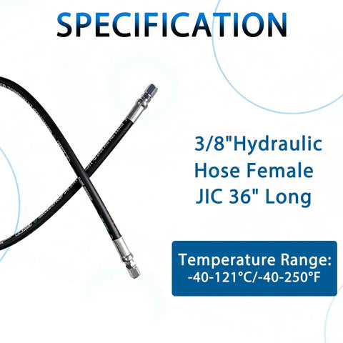 Hydraulic Hose Swivel Assembly Three Eighths Inch Hose With Female JIC X Female JIC 36 Inch Long 4785 PSI Black