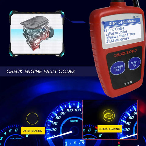 OBD2 Scanner For Cars Universal OBDII CAN Diagnostic Tool Read And Clear Check Engine Light Fault Codes, device in car