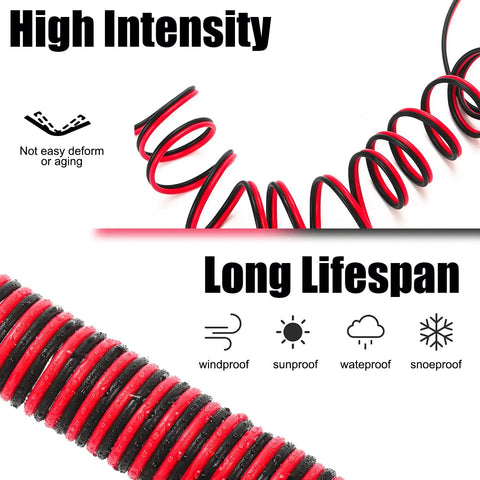 13Ft 12V/24V Heavy Duty Cigarette Lighter Extension Cable 16AWG Male Plug To Female Socket Adapter With Dual 15A Fuses And LED Indicator Lights For Tire Inflator Air Compressor, red and black coiled wire