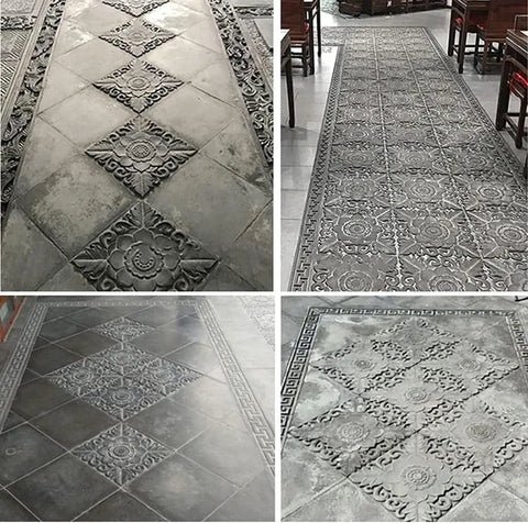 Lotus Square Concrete Molds For Walkways And Garden Paths installed as decorative courtyard pavement, ABS paver molds visible.
