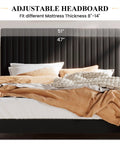 Queen Upholstered Platform Bed Frame With Adjustable Headboard Built Heavy Duty Featuring Dead Silent Wooden Slats For Rock Solid Support Plus Luxe Black Velvet Upholstery showing adjustable headboard sizes.