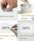 Erasable Label Holders Kit With 20 White PVC Bin Clips And 2 Chalk Markers showing easy installation and reusable features on baskets.