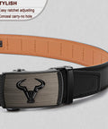 Men's Ratchet Leather Belt For Dress And Casual Wear, 1 3 8 Inch Wide, Black, Adjustable From 32 To 38 Inches, Cut To Fit Size