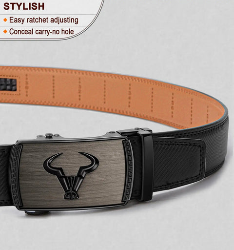Men's Ratchet Leather Belt For Dress And Casual Wear, 1 3 8 Inch Wide, Black, Adjustable From 32 To 38 Inches, Cut To Fit Size