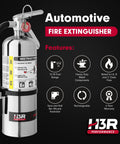 Hardcore Five Pound ABC Fire Extinguisher For Vehicle Marine Home Use With Refillable Dry Chemical Agent Mounting Bracket UL Listed USCG Approved Chrome Finish side view highlighting features