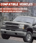 Front view of Chevy Silverado 1500, compatible with 12Pc Front End Suspension Kit With Upper And Lower Control Arms And Polyurethane Bushings For 1999 2006 Chevy Silverado 1500 And GMC Sierra 1500 RWD Upgrade To A Firmer, Smoother Ride, parked in rocky area.