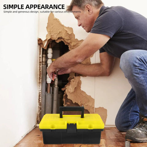 Portable Plastic Tool Box With Secure Buckles Lightweight Durable Storage Case For Outdoor DIY Projects, shown in use during repairs.