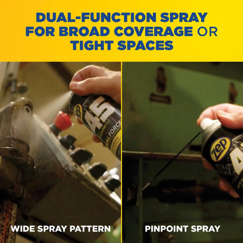 Go-To Dual Force Multi-Purpose Lubricant And Penetrant Aerosol, 14 Oz Can being used with wide spray and pinpoint spray options